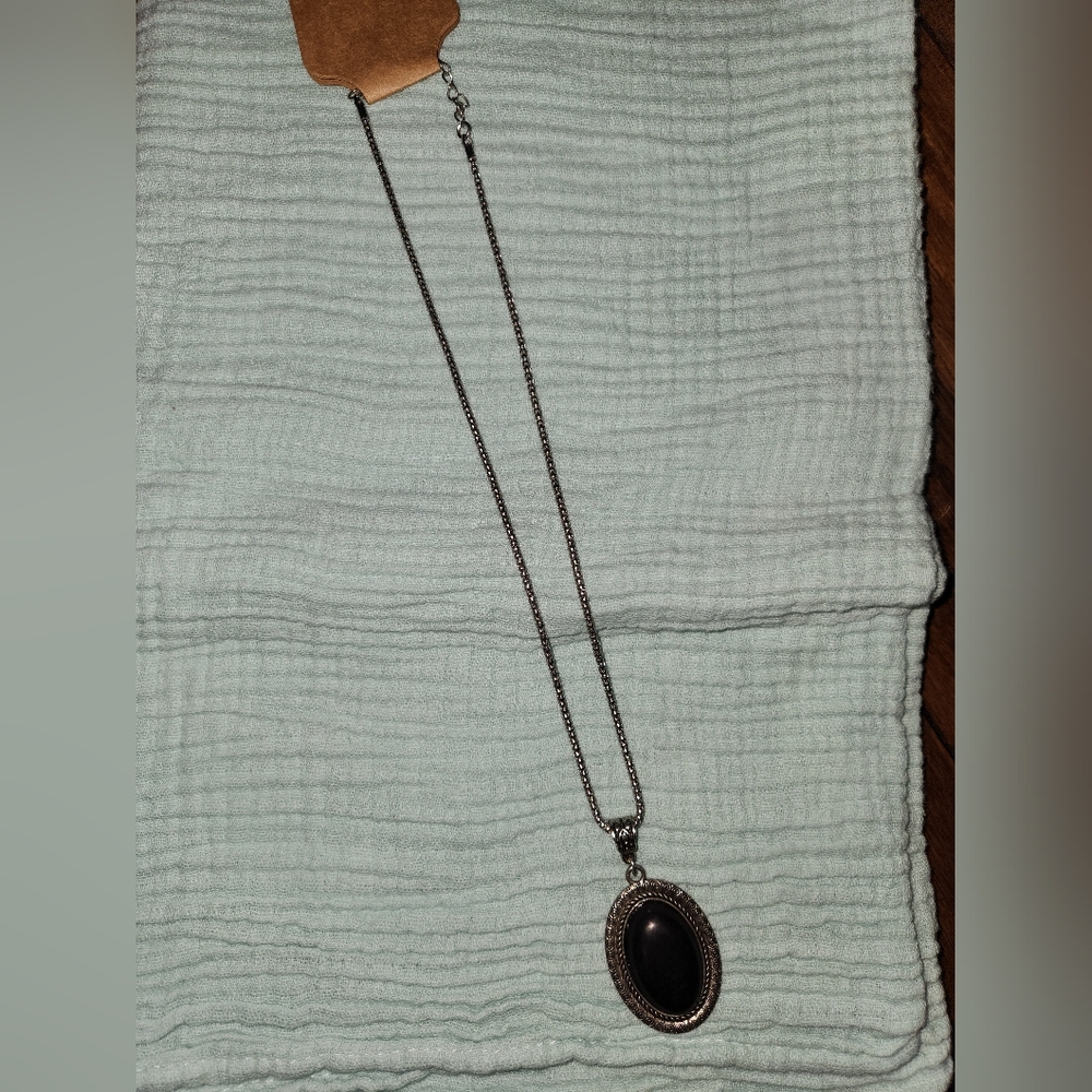 Silver Necklace with Black Pendant